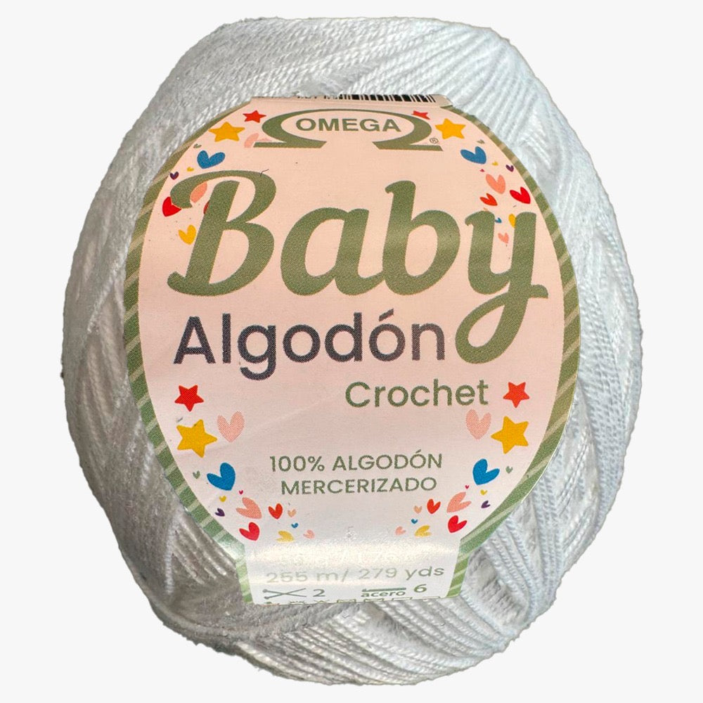 Baby Algodón Crochet, marca Omega, BOLSA de 5 madejas de 50g con 255m