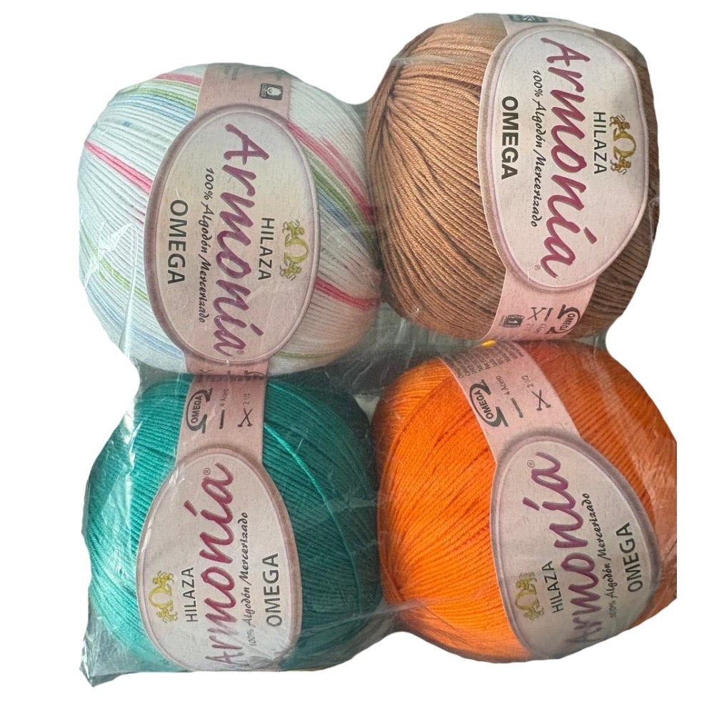 PAQUETE Armonía  marca Omega, 4 madejas de 100g con 300m