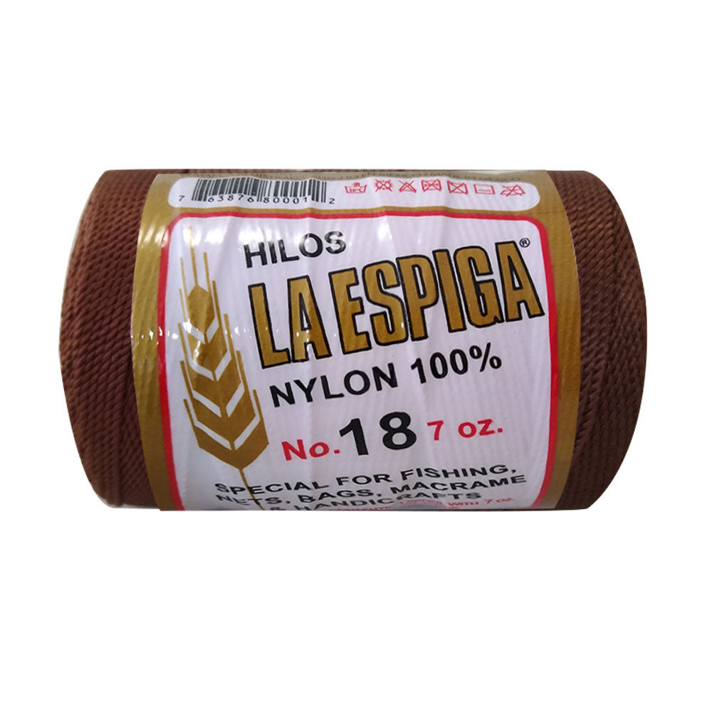 PAQUETE Hilo La Espiga No.18 color 18 Café, marca Omega,  con 4 TUBOS de 200g con 175m