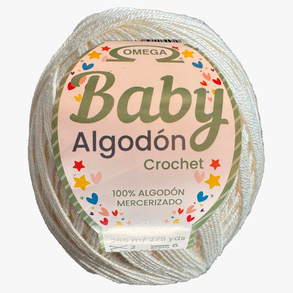 Baby Algodón Crochet, marca Omega, BOLSA de 5 madejas de 50g con 255m