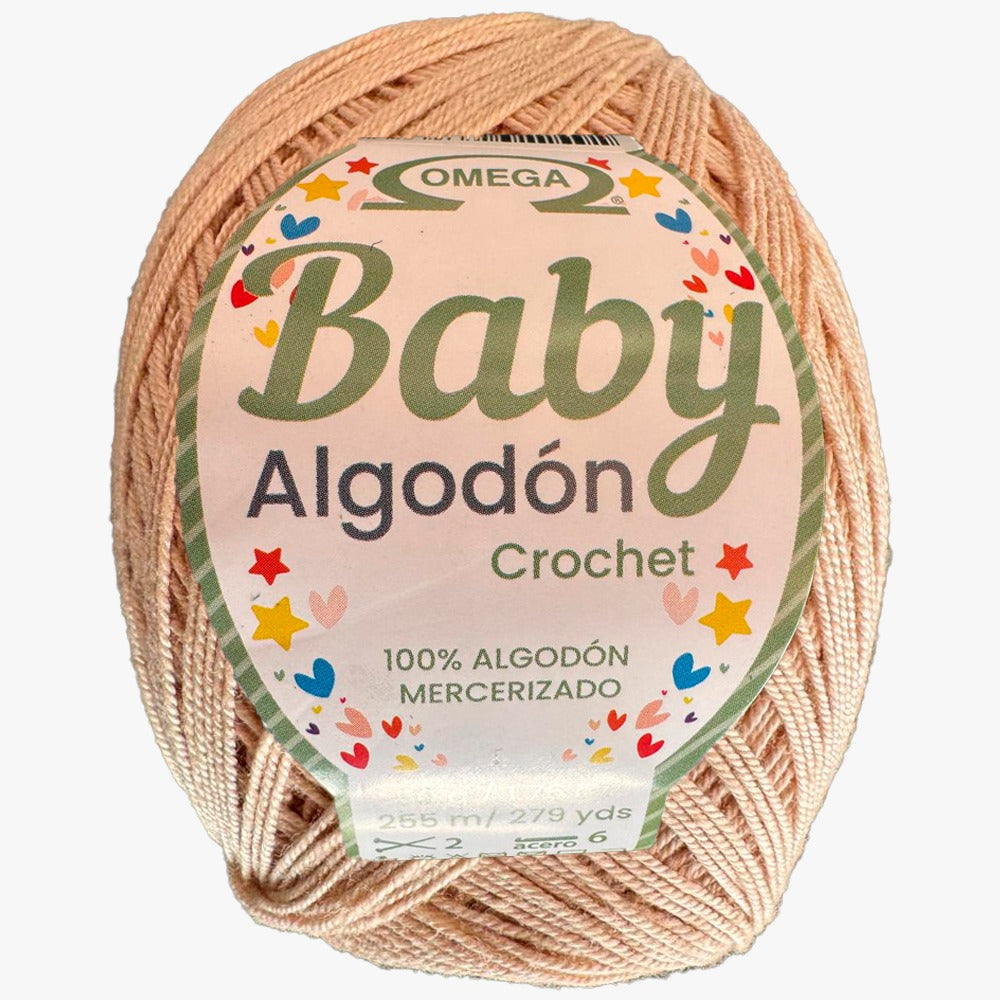 Baby Algodón Crochet, marca Omega, BOLSA de 5 madejas de 50g con 255m