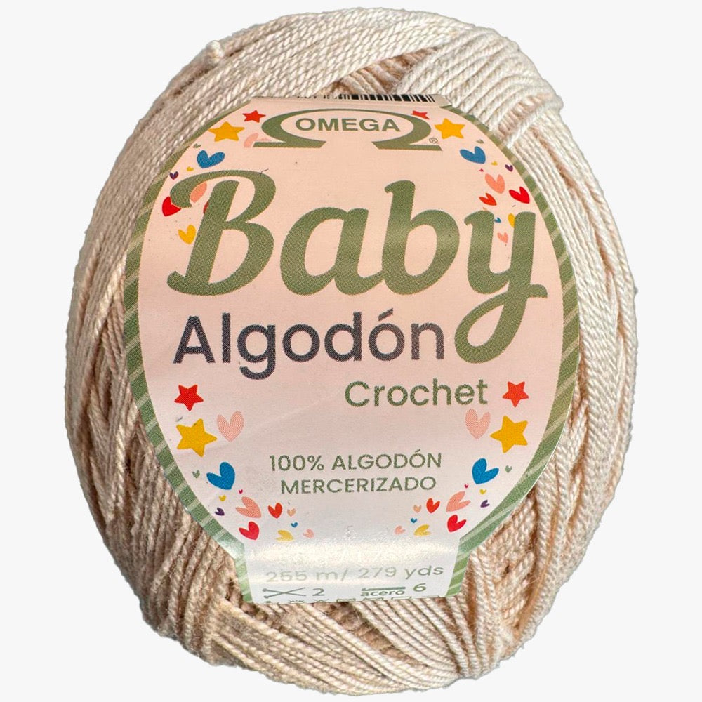 Baby Algodón Crochet, marca Omega, BOLSA de 5 madejas de 50g con 255m