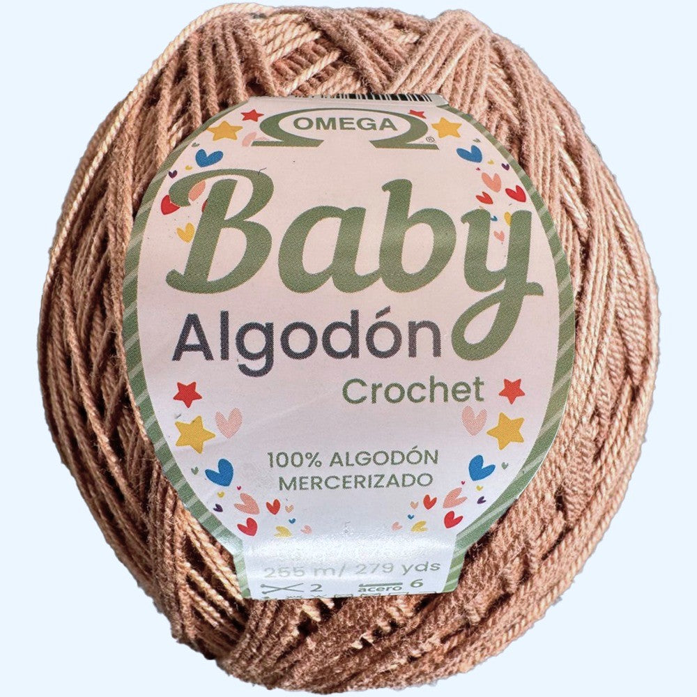 Baby Algodón Crochet, marca Omega, BOLSA de 5 madejas de 50g con 255m