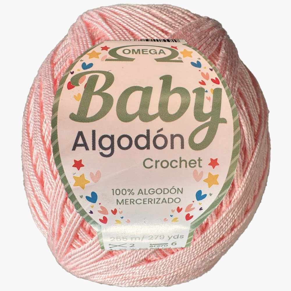 Baby Algodón Crochet, marca Omega, BOLSA de 5 madejas de 50g con 255m