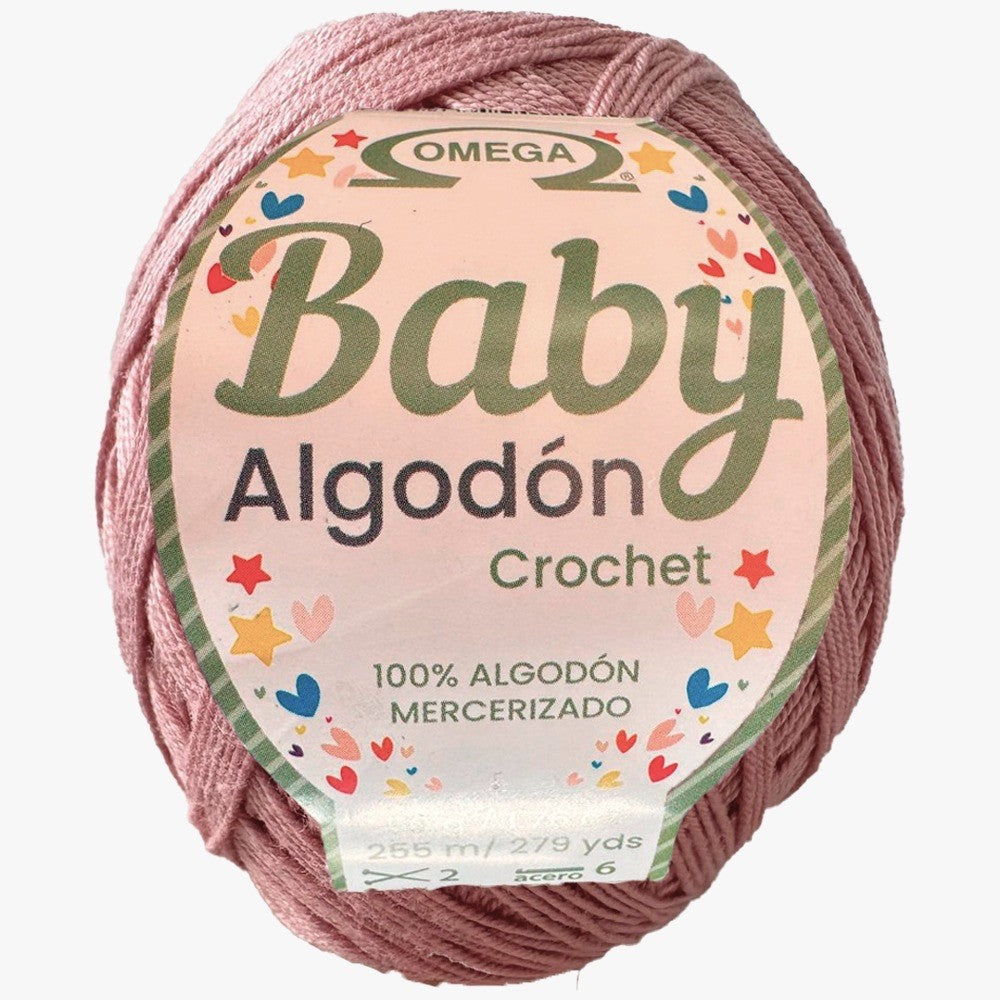 Baby Algodón Crochet, marca Omega, BOLSA de 5 madejas de 50g con 255m
