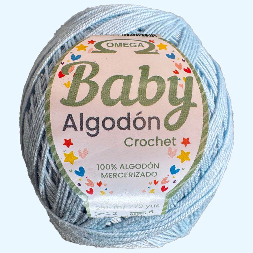 Baby Algodón Crochet, marca Omega, BOLSA de 5 madejas de 50g con 255m