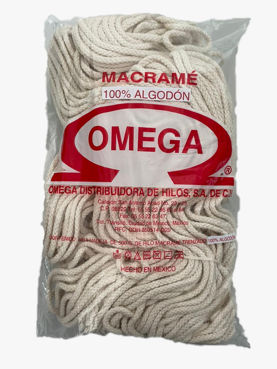 Macramé trenzado 100% algodón de 500gr, marca Omega ⭐