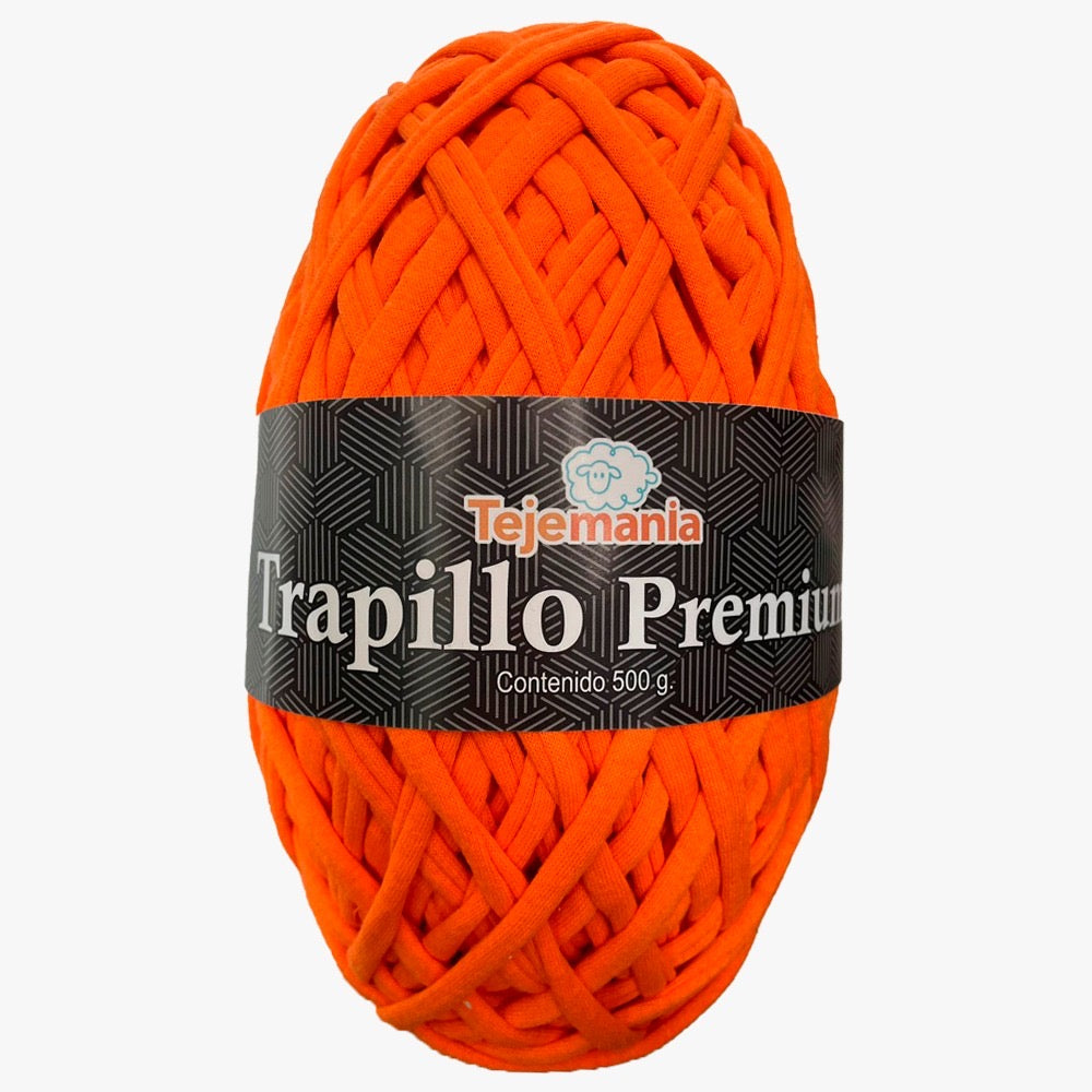 PAQUETE NARANJA NEON con 2 Trapillos Premium, marca Tejemanía, 2 madejas con 500g