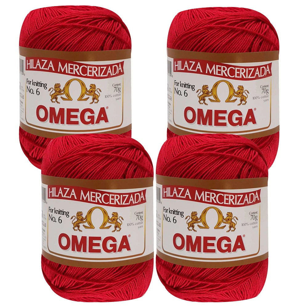 PAQUETE Hilaza No. 6 color 815 - Rojo, marca Omega, CAJA con 4 madejas de 70g