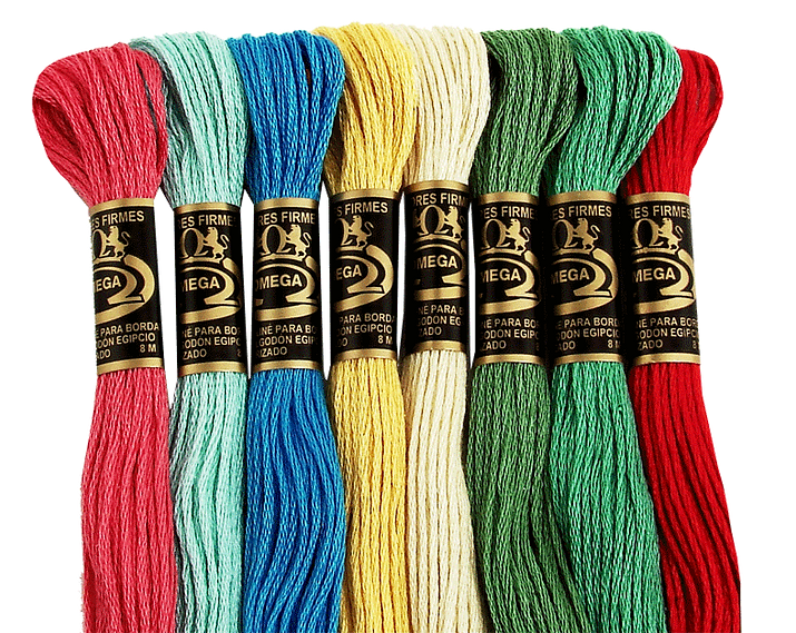Hilo Vela para bordar marca OMEGA, colores 1-172, MADEJA de 8 mts.