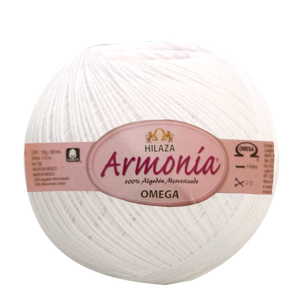 PAQUETE Armonía color 01 Blanco, marca Omega, 5 madejas de 100g con 300m