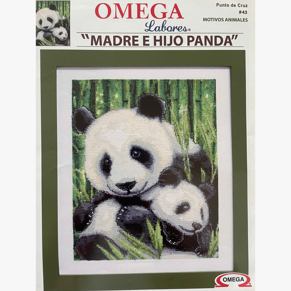 Kit para bordar en punto de cruz marca Omega, Madre e Hijo Panda
