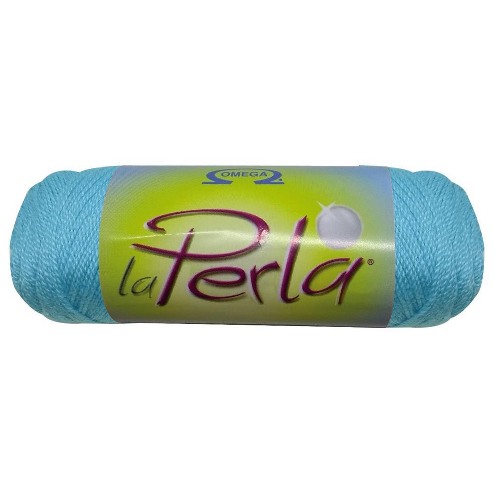 PAQUETE Hilaza La Perla color 644 Turquesa Claro, marca Omega, con 5 madejas de 50g con 254m