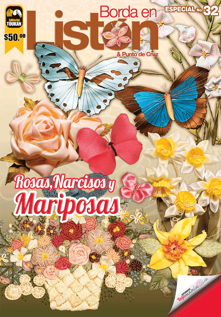 Borda en ListÌ_n Especial 32 - Rosas, Narcisos y Mariposas - Formato Digital - ToukanMango
