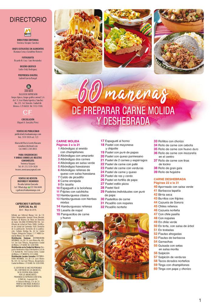 Caprichos y Antojos Especial 85 - 60 Maneras de Preparar Carne Molida y Deshebrada - Formato Digital - ToukanMango
