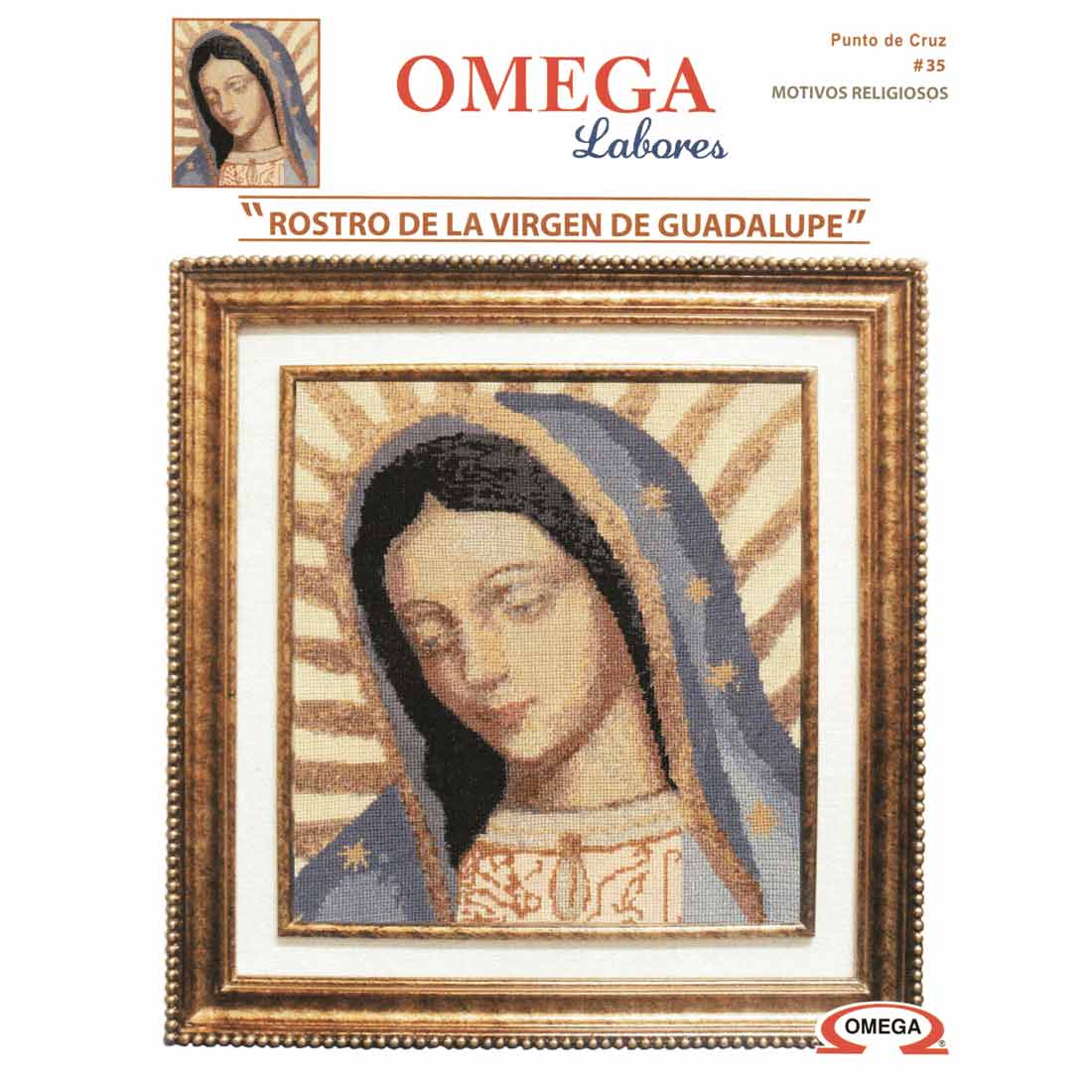 Kit para bordar en punto de cruz marca Omega, Rostro Virgen de Guadalupe