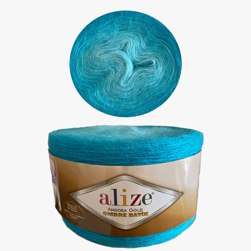 Angora Gold Ombre Batik color 7245 Turquesa, marca Alize, MADEJA 150 grs o 825 mts