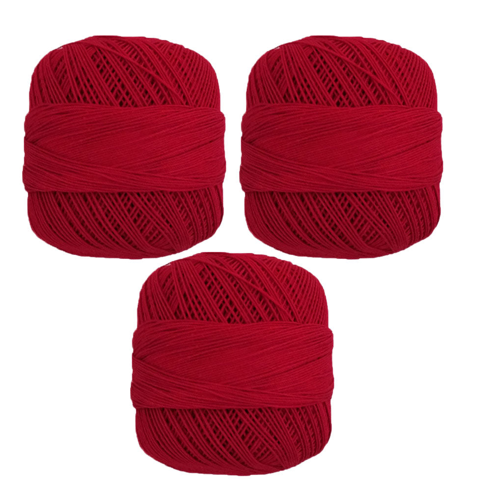 PAQUETE rojo con 3 bolas Crochet Omega No. 20, marca Omega, madejas de 30g con 240m